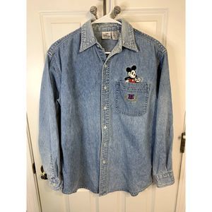 Vintage Disney Store Denim Mickey Mouse Button Down Shirt Size Small